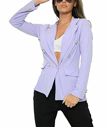 FASHIONISM Blazer à manches longues avec boutons dorés pour femme Fermeture à bouton unique Col, lilas, 40