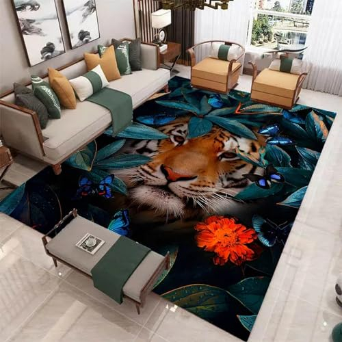 Kind Teppich 80 X 160 cm, Schlafzimmer Teppich, 3D Teppiche Wohnzimmer Teppiche Weich rutschfest Teppich Für Wohnzimmer Schlafzimmer Bettvorleger Tigerwaldtier Tiger -9T6S7T6P5H5D5
