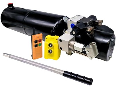 Flowfit 12 V DC doppeltwirkendes Hydraulik-Netzteil 1,6 kW mit 12 l Stahltank, Ersatz-Handpumpe und kabelloser Fernbedienung