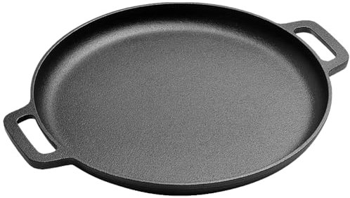 JUCHRZEY Padella in ghisa da 30 cm con doppi manici, piastra rotonda for crepes e pizza, bistecca, maiale, pollo, pentola da cucina, cucina, barbecue all'aperto