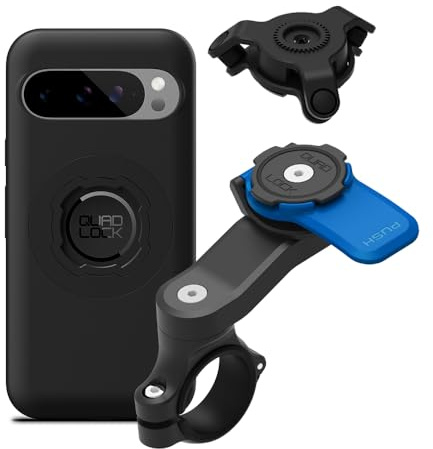 Quad Lock Telefonfäste för Motorcykelstyre med Vibrationsdämpare och MAG-fodral för Pixel 9/9 Pro