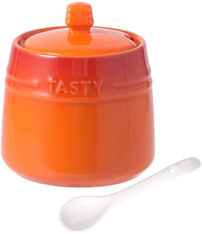 Tapa de azucarero de Porcelana y cerámica, azucareros para Accesorios de Barra de café de encimera, Cuchara para azucarero, Tapa de salero, Color Naranja, 240 ml/8,5 oz