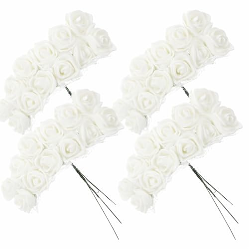 Perlin Blumenköpfe Kunstrosen Künstliche Rosen 432 Stück Mini Foamrosen für Handwerk Klein Gefälschte Rosen Rosenstrauß Blumen für DIY Hochzeit Party Festival Valentinstag Dekoration Weiß
