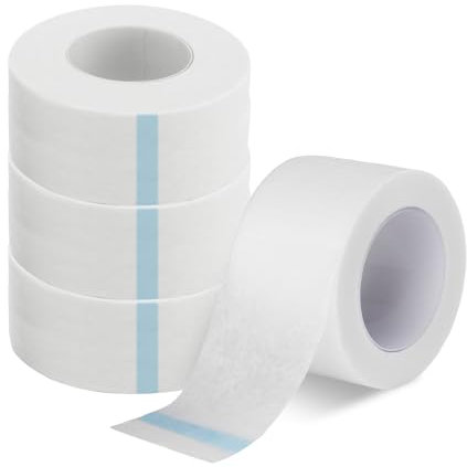 4 Rouleaux Ruban Micropore Chirurgical Médical Auto-Adhésif,2,5cm x 9,14m Bande Hypoallergénique Respirante,Sparadrap Flexible pour Extensions de Cils,Blessures,Pansements,Idéal pour Peaux Sensibles