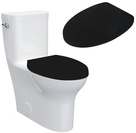 Sliverdew Toilet Lid Cover Toilet Cover with Elastic Bottom Fabric Cover for Toilet Top Cover Back (Black)