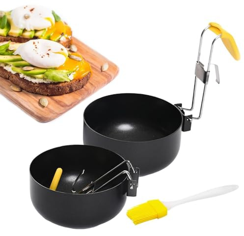 Stainless Steel Egg Poacher Pan With Brush - Collapsible Hang Ear Boiler, Non-stick Maker for Perfect Boiled Eggs - Kitchen Tool