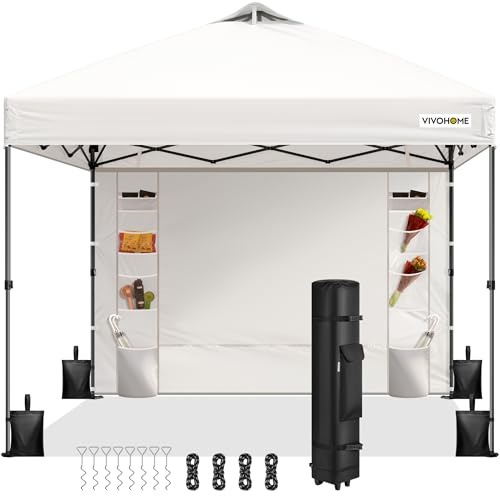 VIVOHOME 3x3m Pop up Pavillon mit Seitenwand Faltbar Wasserdicht Stabil | Gartenpavillon Höhenverstellbar inkl. Tragetasche und 4 Sandsäcke UV 50+ CPAI 84 für Outdoor Markt Garten Hof Weiß