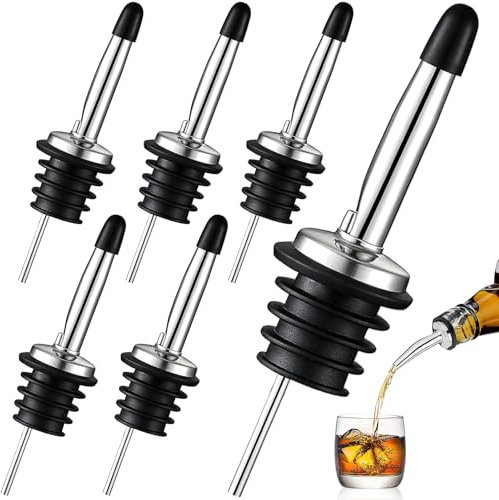 Vertedor de Acero Inoxidable,6 Piezas Vertedor de Botellas Vertedores Boquilla Cónica Taper Vertedores Aceite con Tapa para Botellas de Whisky,Botellas de Ron,Botellas de Aceite