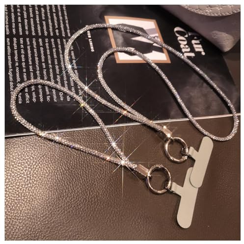 Hrlace Handy Lanyard Universal Strass Handykette Handgelenkband Glitzer Strass Kristall Telefon Lanyard zum Umhängen Handyband Handschlaufe Lanyard mit Patch für alle Smartphone Kombi Silber
