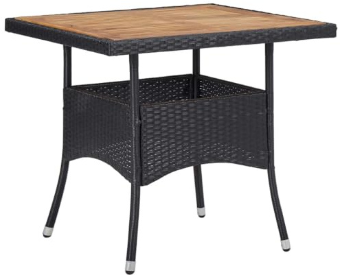 Myheimly Akazienholz Massiv Gartentisch 4 Personen Esstisch Terrassentisch Balkontisch Rattantisch Gartenmöbel Poly Rattan 80x80x75cm Schwarz