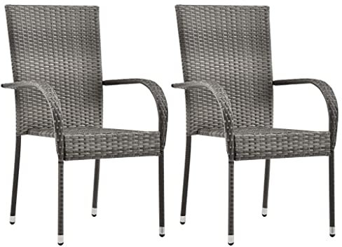 Annlera Gartenstühle Stapelbaren Gartenstühlen aus Poly Rattan Sessel 2 STK. Essstuhl Sitzgruppe Stapelstühle Möbelstück für Garten Terrasse Veranda oder Hinterhof Grau 55,5x53,5x95 cm