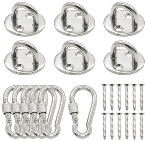 Hamineler 1.3 Inch 304 Stainless Steel Pad Eye Plate Hook and 304 Stainless Steel 2 Inch Snap Hook, Ceiling Hooks, Hardware Hook with Screws