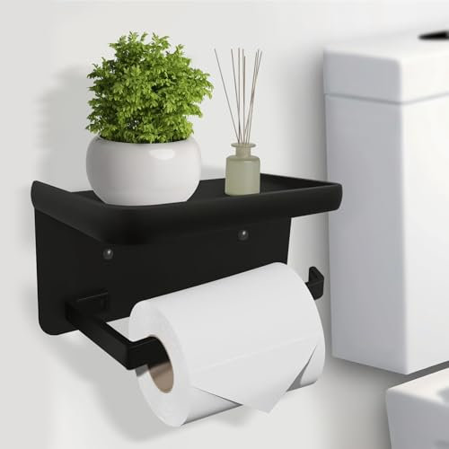 Toilettenpapierhalter Edelstahl mit Ablage, Wandmontage ohne Bohren, Modernes Design für Badezimmer und Gäste-WC, Robustes, Langlebiges Material
