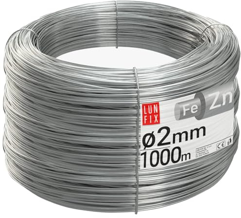 LUN FIX Spanndraht 2mm ca. 1000m 25 Kg Verzinkt Wildzaun Gartenzaun | Gartendraht Weidedraht Bindedraht Silber Stahldraht Zaun Draht für Maschendrahtzaun Montagedraht Rolle