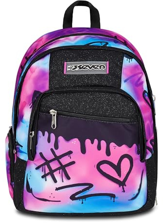 Sju dubbla lösa skolryggsäckar, fuchsia blå, dubbla fack 32 L med PC-ficka, flaskficka, ficka med organiserare och avtagbart fack, mellan- och gymnasiet, flickryggsäck