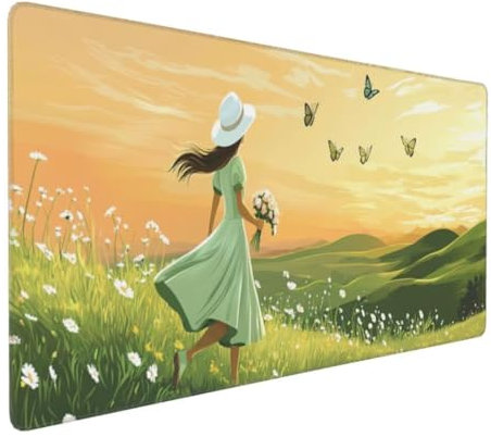 Tapis de Souris Minimaliste Fille Tapis de Souris XXL 1200x600x3mm, Imperméable Tapis de Souris Gamer XXL Tapis Souris Mouse Pad, Base Atidérapante, Haute Précision et Vitesse pour Gamer, Deco Bureau