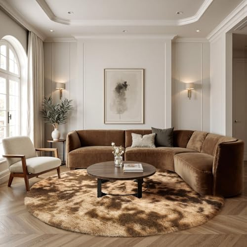 Sour Lemon Wohnzimmerteppiche, 160 x 160 cm runder Teppich für Schlafzimmer, waschbarer Rutschfester, Flauschiger Teppich, zottelige weiche Teppiche Matte für Kinder Flur Wohnzimmer