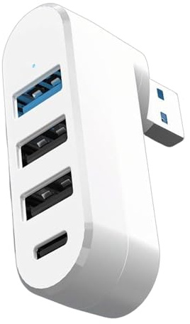 Hub USB 3.0 à 4 ports rotatifs à 180° avec 3 ports USB, 1 port de données alimenté par USB C, extension USB pour ordinateur portable