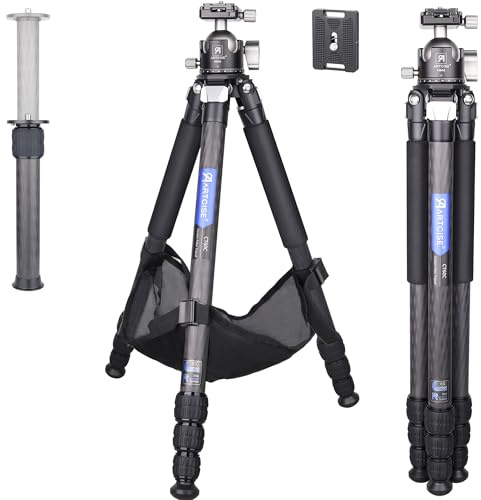 ARTCISE Carbon Fiber Travel Tripod with 46mm Low Profile Ball Head and Stone Bag – Ultra-Lightweight, Compact Camera Tripod for Travel Photography | 70 Max Height,44lb Load