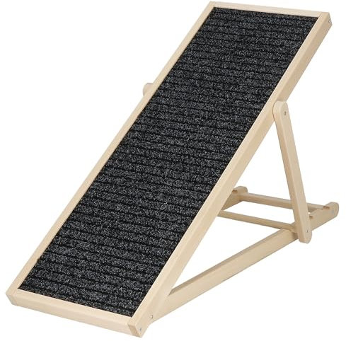 Muntel Hunderampe, Hundetreppe aus Holz, verstellbar, Hunderampe für kleine Hunde, Rampe für Hunde,Hunde Treppen,Höhenverstellbar, Schwarz/Holz, bis 40 kg belastbar.