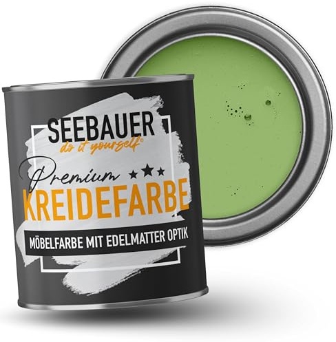 SEEBAUER diy Kreidefarbe für Möbel Grün 750ml für Innen (No. 733 Spring Feeling) Möbelfarbe ohne Schleifen - Holzfarbe extra matt - Holzlack, Möbellack hohe Deckkraft