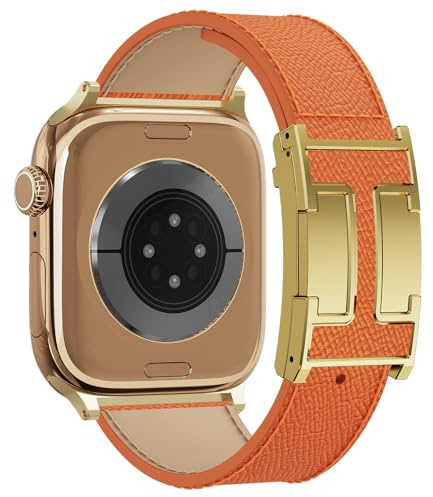 Leather Watch Band with Magnetic Buckle,Dressy Apple Watch Ultra Leather Band Rugged Durable Replacement Strap for Men & Women