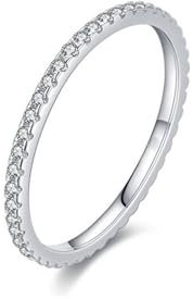 Moissanite Ring Eternity, 585 Gold Ringe 14K Weißgold Eingelegte Steine für Verlobung Hochzeit Größe 62 (19.7)