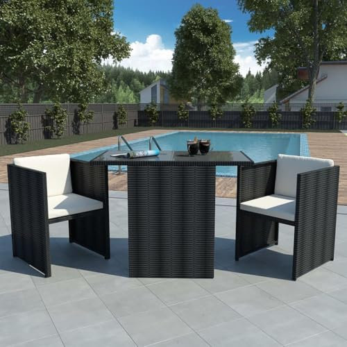 Eleganz 3-TLG. Bistro-Set Schwarz PE-Rattan mit Pulverbeschichtetem Stahlrahmen - Langlebiges Gartenmöbel für Terrasse & Balkon