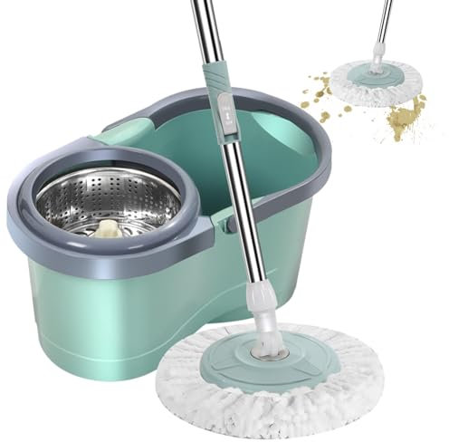 Juego de 1 fregona giratoria de microfibra de 360° y cubo – Escurridor automático manos libres, fregona de limpieza reutilizable para un mantenimiento sin esfuerzo del suelo y secado rápido