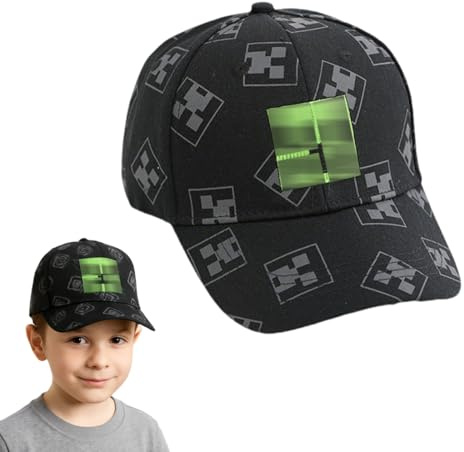 ZENQARI Verstellbare Cartoon Baseballmütze, Sonnenmütze, Miner Outdoor Sports Casual Baseballmütze, Creeper Baseball Cap Kinder, Schwarz Und Pixelig Grün Grid Sonnenhut Basecap Kappe