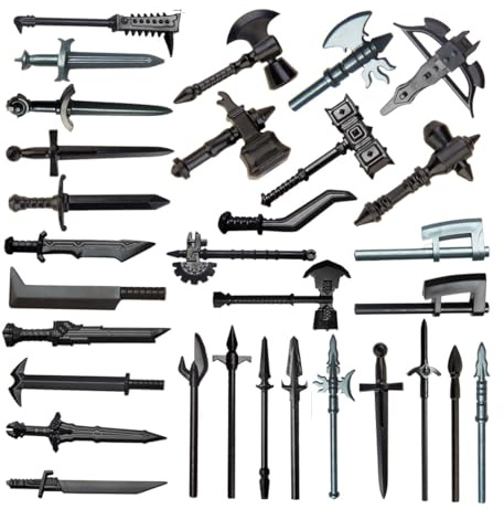 Funwetrike Kit d'accessoires pour armes médiévales comprenant un arc, une épée, un bouclier, une lance, une hache, compatible avec les grandes marques (30 pièces)