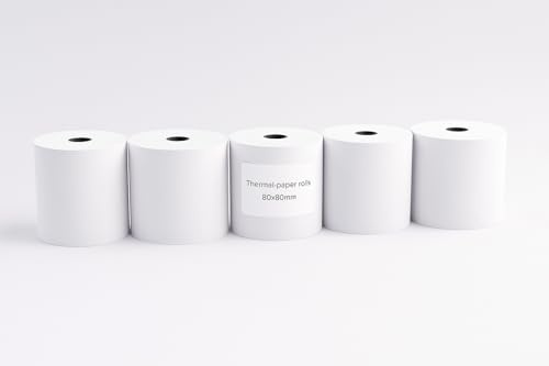 5 Rolls of 80mm x 80mm Large Thermal Till Rolls–BPA-Free Receipt Paper for POS, Cash Registers, PDQ Machines with Red Warning Strip