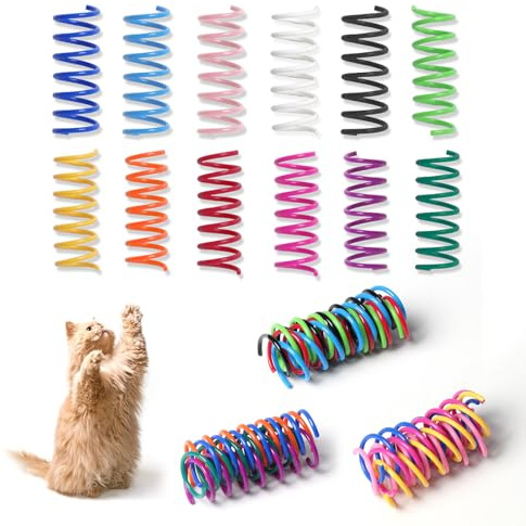 Kitys Fatch 12PCS 12Colors Cat Spring Toys for Indoor Cats, Interactive Coil Springs for Self Play, Durable Heavy Plastic Cat Spiral Spring, Hunting, Biting, Swatting Creative Kitten Toy.