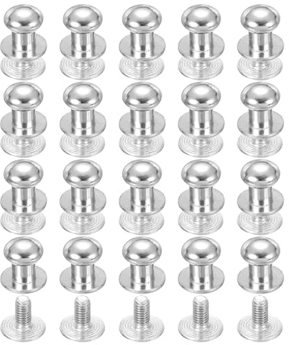 PATIKIL 7 mm Leather Rivets, 20 Sets Ball Head Stud Screw Back Round Head Button Chicago Screw Nipple Stud Rivet for Leather DIY Craft Handbag Belt Repairs, Silver Tone