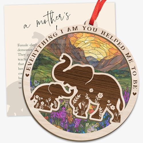 Elephant Suncatcher Ornament – Mother’s Day Ornament for Mom, Christmas Birthday Gift with Inspirational Quote