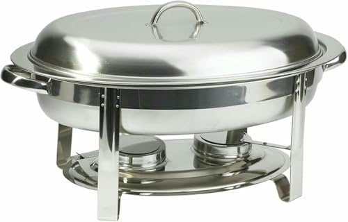 Oval Chafing Dish, 6 Quart Chafing Dish Buffet Warmer Set with Food Pan, Water Pan, Frame, Lid And Fuel Holder, Full Size Stainless Steel Catering Tray, Buffet Stove,Silver (Silver)