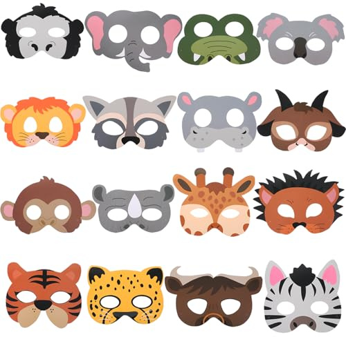 Quilax 16 Stück Tiermasken,Karneval Tier Party Masken,Interessant Tiermasken,Umweltfreundliches Tier Masken,für Geburtstagsfeiern,Dschungel Party Deko,Cosplay,Hallowee,Maskerade,Karneval
