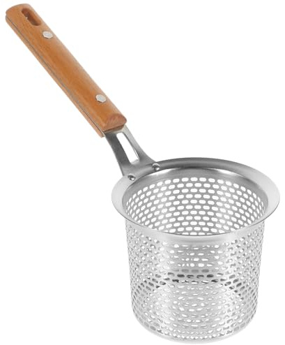 Edelstahl Siebkorb 1 Stück Silber, für Küchenutensilien | Nudelsieb, Spaghetti Siebkorb, Holzgriff, Leichte Ausführung, Verschleißfest, Leicht zu Reinigen
