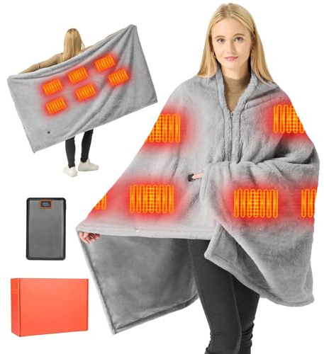 180x90cm Grafeno Manta Eléctrica y Forro de Vellón con Batería Sin Cable, 7.4V 20000mAh & Sistema de Calefacción 6 Zonas, 3 Niveles de Temperatura, Lavable, Suave para Hombre y Mujer, Hogar Oficina