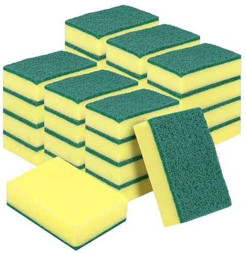 YIXNSW 40 Stück Küchenschwämme, 10 x 7 x 3cm Grün-Gelb Putzschwämme, Doppelseitige Spülschwämme für Küche, Haushalt