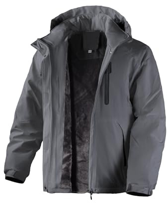 Flyplus Winterjacke Herren Warm Fleece Gefüttert SkiJacke wasserdichte winddichte atmungsaktive Jacke mit Fleecefutter abnehmbare Kapuze dicke Softshelljacke