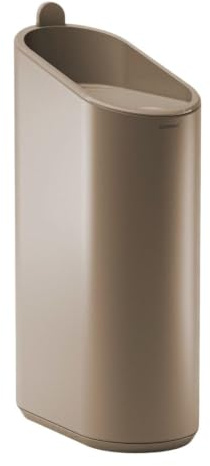 COSMIC Flat Papelera de Baño y Cocina Compacta Con Apertura Mediante Pulsador de Diseño Ovalado y 2,5L de Capacidad. Cubo de Basura Con Tapa Pequeño para Aseo de Color Sand