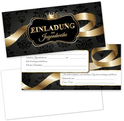 younikat 15er Set Einladungskarten zur Jugendweihe DIN A6 - you0239 | mit Umschlägen, mit Aufklebern, beschreibbare Rückseite, matte Oberfläche
