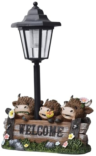 Temeemeg Vache Solaire des Highlands, Statue de Vache des Highlands, décoration de Jardin avec lumière Solaire, Art Cour extérieure en résine pour la décoration pelouse, Chemin Patio.