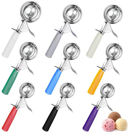 9 Pcs Ice Cream Scoops with Trigger, 304 Stainless Steel, 4.1-8 cm 9 Sizes | Colourful Portion Cookie Scoops, Multi-use for Ice Cream Melon Balls, Mashed Potatoes, Muffin, Ergonomic Design