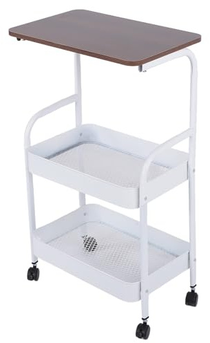 Jenivaint 3-vånings Rullvagn, Servicevagn med Låsbara Hjul, Metallnätkorgskorg för Kökskontoret (WHITE)