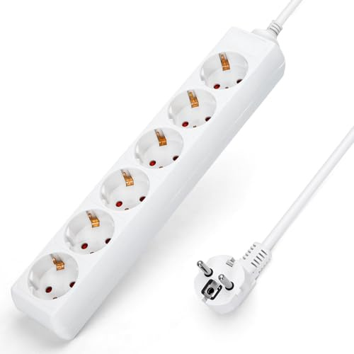 Aigostar Steckdosenleiste 6-Fach Tischsteckdose Kindersicherung 1'5m Kabel, Weiß