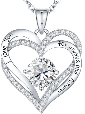 CDE Necklaces for Women Birthstone Pendant, Sterling Silver Love Heart Jewellery Gifts for Mum Her Wife Girlfriend Anniversary Birthday Mothers Day Christmas Valentine's Day