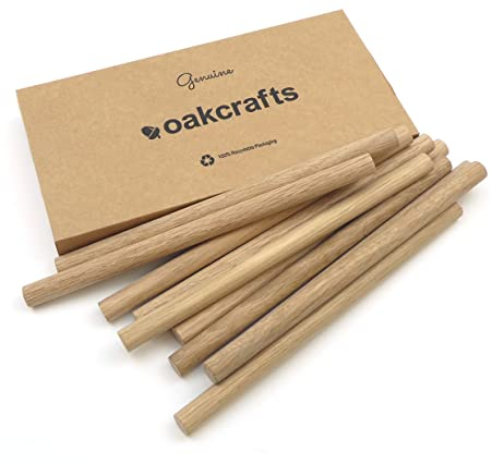 Lot de 10 chevilles en chêne européen de qualité supérieure, 200 mm de long (12 mm)