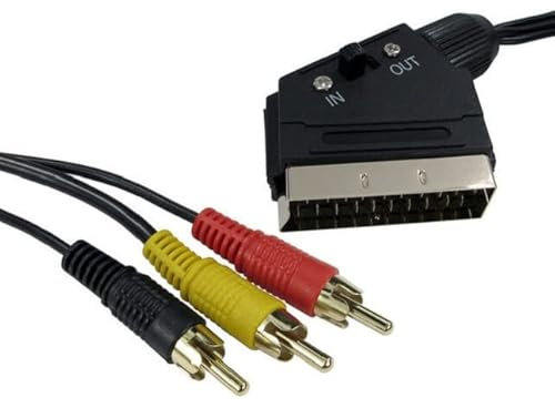 1m Scart to 3 x Phono Cable IN OUT Switchable Triple RCA Composite Lead Switch